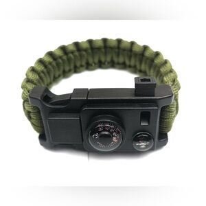 Paracord Military Survival bracelet 9" buckle with whistle and compass - Green